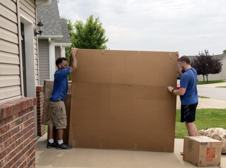 military movers bringing in boxes