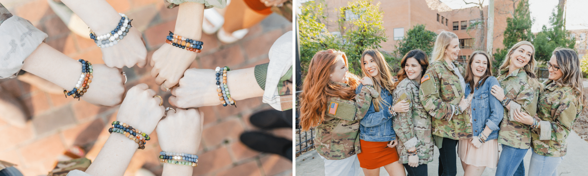 bracelets on hands and army wives standing together